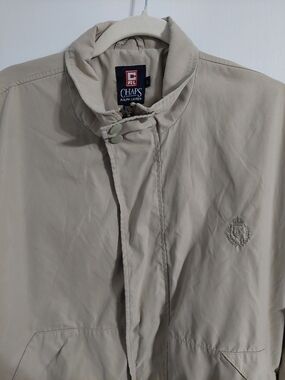 Chaps Men's Light Beige Shirt Jacket with Embroidered Crest